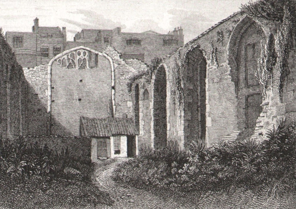 Remains of the Savoy, London. Antique engraved print 1817 old